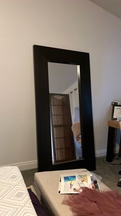 Large Floor Mirror with Black Frame