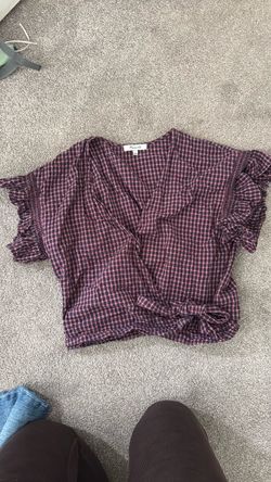 Madewell ruffley plaid print wrap top