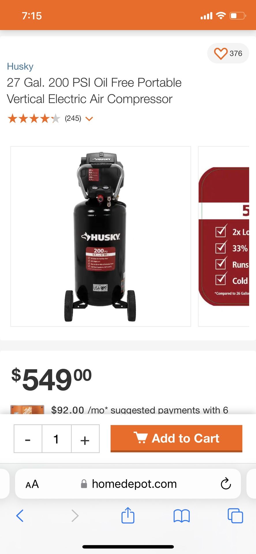 Husky 27 Gal Air Compressor  !!! 