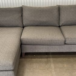 Crate & Barrel Grey Chaise Sectional Sofa - Clean Modern Couch