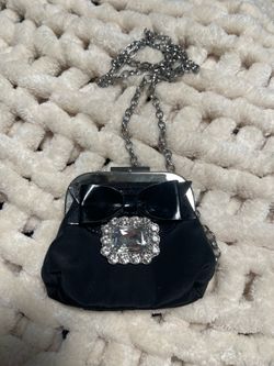 My Flat in London Satin Bow Evening Clutch with Chain Strap