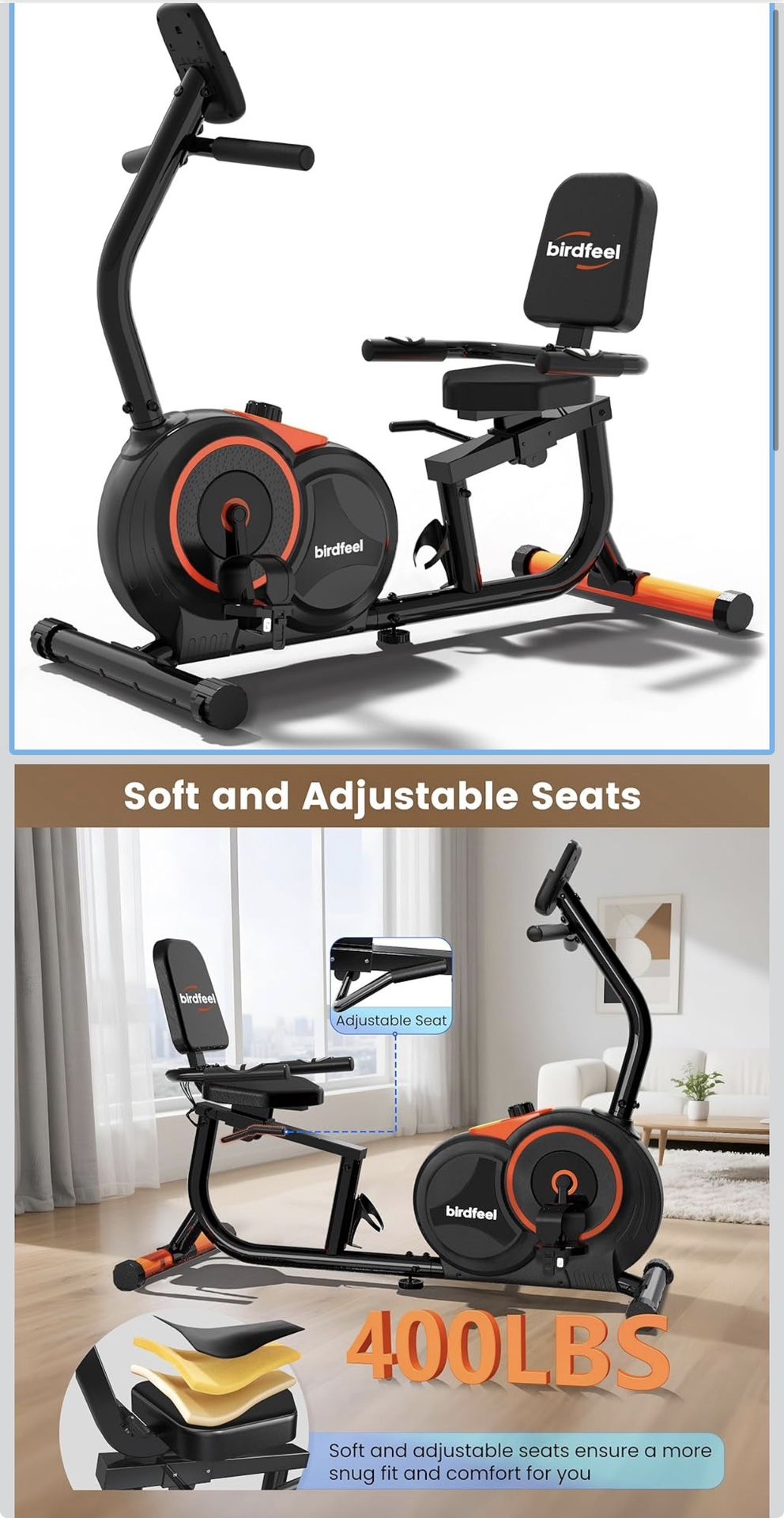 Recumbent Exercise Bike for Home,Recumbent Stationary Bikes for Adults & Seniors,Load Capacity of 400 pounds,Equipped with 16 Adjustable Gears, and So