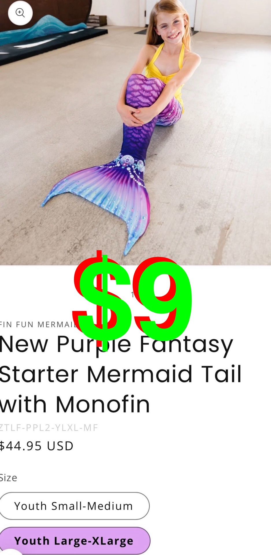 Mermaid Tail with Monofin Halloween Costume - New Pürple Fantasy Starter Mermaid Tail with Monofin Tall (M/F)