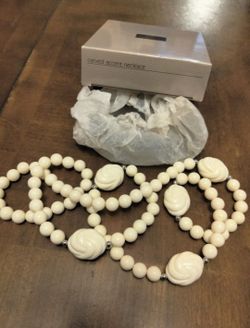 Vintage Avon Carved Bone Necklace And Earring Set