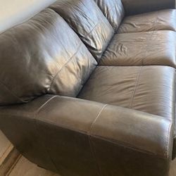 Leather Sofa & The Single Chair & Table All Leather. Color Dark Brown 