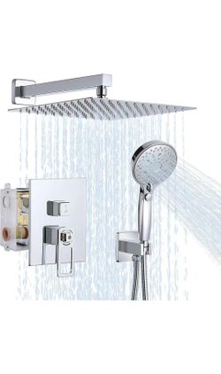 Luxury Shower System 12" Thermostatic Bathroom Shower Head Overhead Shower System Multi-function Overhead Rain Shower System Shower Head Trim Kit Poli