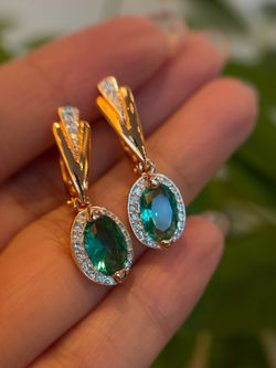 New Rose Gold Plated S925 Oval Dangle simulated emerald earrings Vintage Style