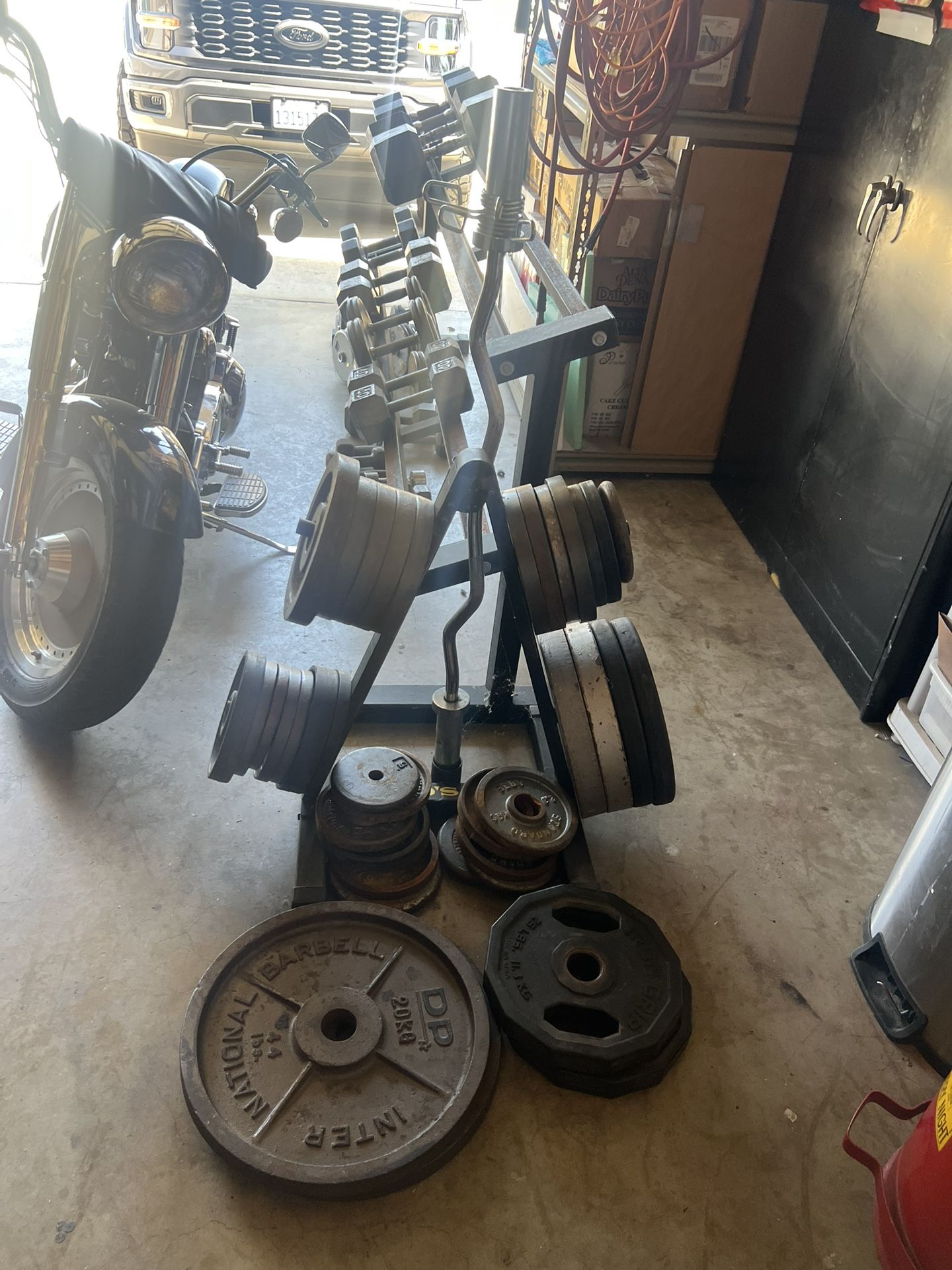 Multiple Weight Plates 5lbs-44lbs Plates With Weight Tree And Newer Condition Ez Curl Bar