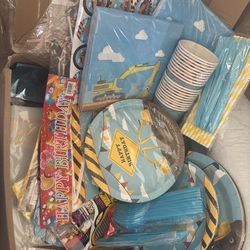 Boy and girl Birthday Decorations, Girls Birthday Supplies - Plates, Napkins, Cups, Cutlery, Cake & Cupcake Toppers, Banner, Hanging Swirls, Tableclot