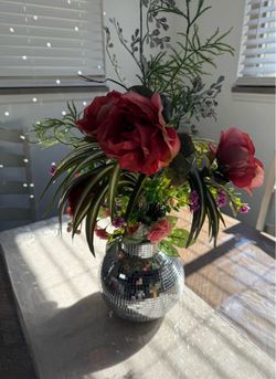 Disco Ball Vase with Faux Floral Arrangement