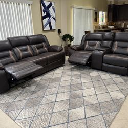 Beautiful Brand New Dual Reclining Sofa and Glider Reclining Loveseat