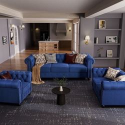 6 Seater Velvet Couches for Living Room Sets, Chesterfield Sofa Loveseat and Armchair 3 Pieces