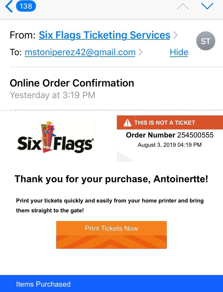 Six flags America tickets