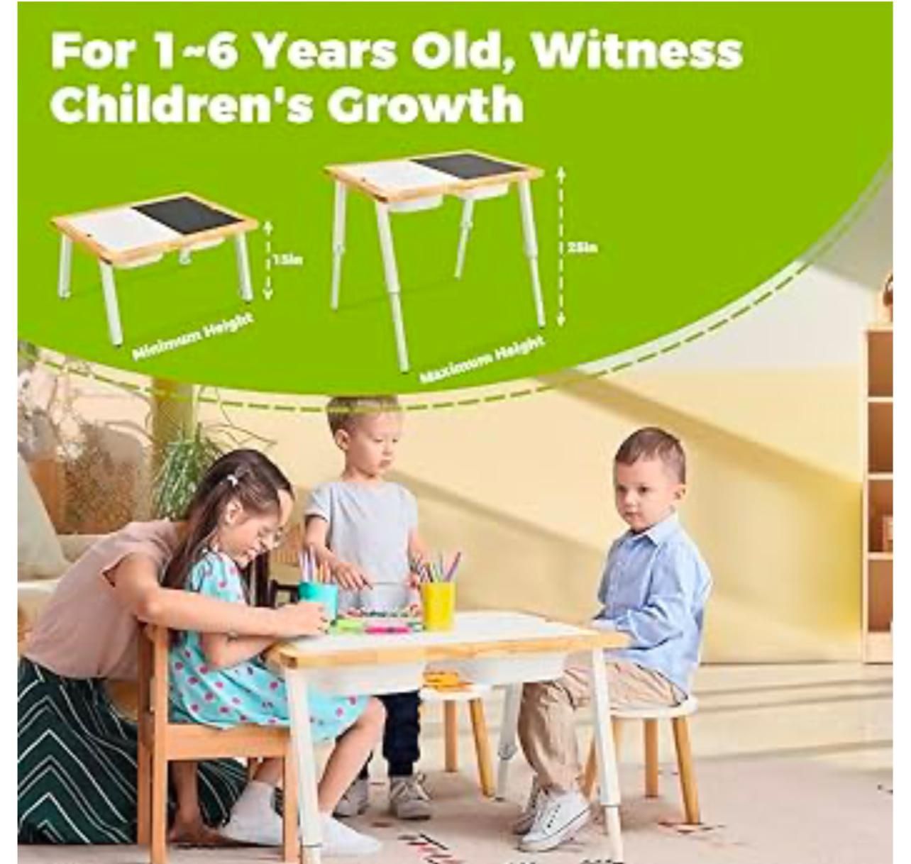 Brand New In The Box- SAUCE ZHAN Sensory Table and Stools for Toddlers 1-5, Kids Table with 3 Bins Writable Lids, Adjustable Height Play Table & Chair