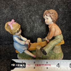 Vintage Porcelain Figurine Boy Girl On See Saw Teeter Totter 4"