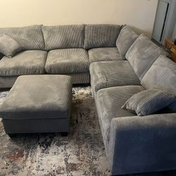 New Modular Sectional.  Corduroy Fabric.  Grey Or Beige.  90” X 90”.  Free Delivery!