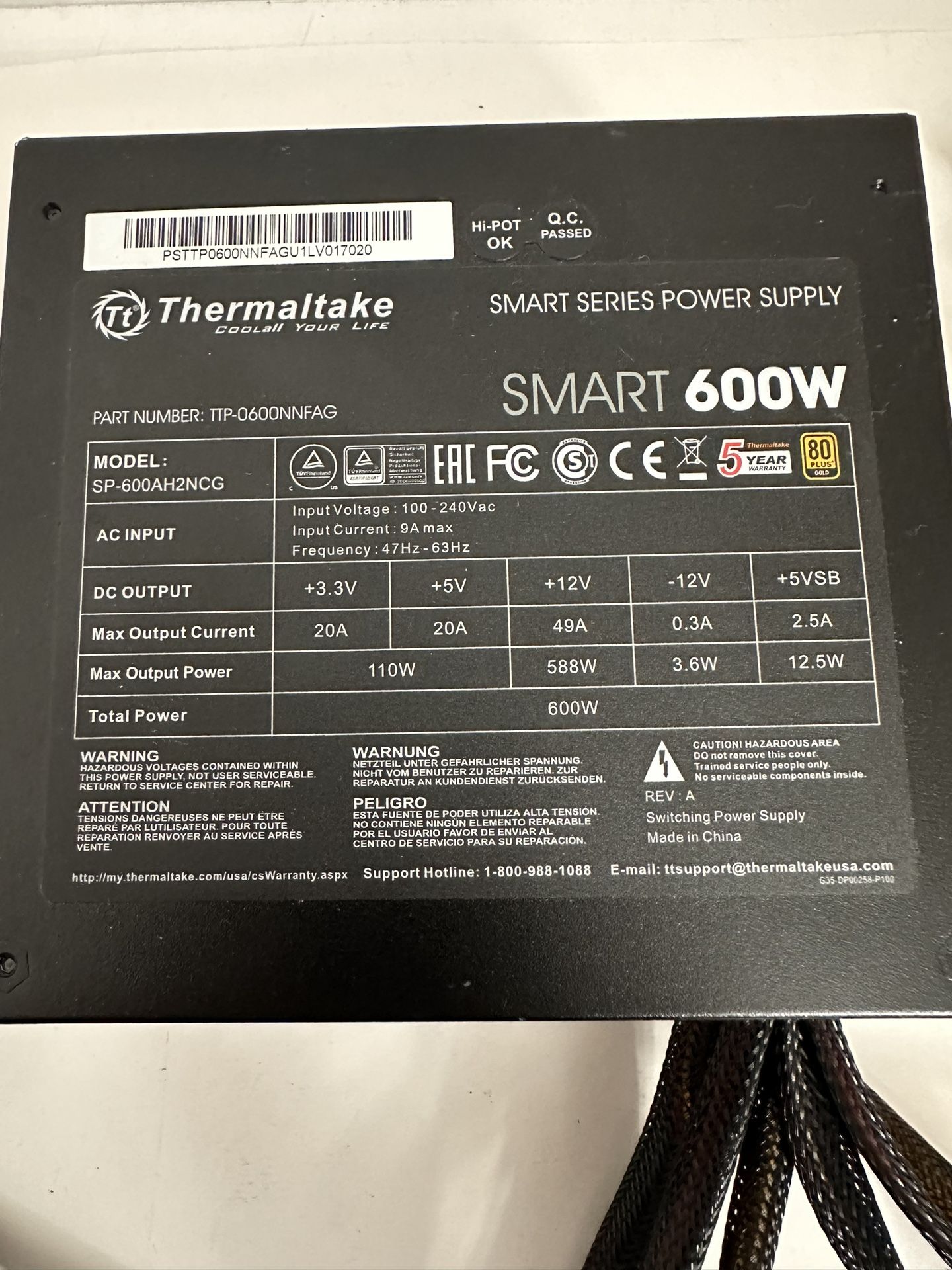 Thermaltake Smart 80 Plus Power Supply 600W for Sale in Miami, FL OfferUp