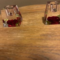 Glass Rose Candleholders 