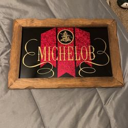 Vintage Michelob Beer Glass Sign Man Cave Wood Frame 19" X 13” Bar Pub MICHELOB