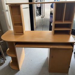 Wooden Computer Desk with Shelves