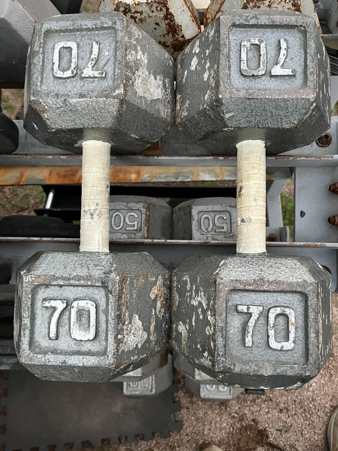 70lb Hex Iron Dumbbell Set Weights 