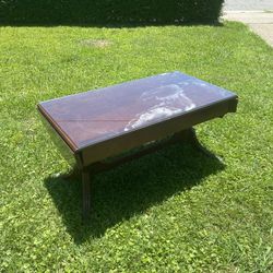Vintage Solid wood drop leaf coffee table, project claw foot brass capped coffee table w glass top