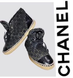 Chanel Lace Espadrilles High-Top Sneakers Shoes womens girls tennis