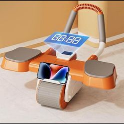 Pink Abs Workout Wheel, Ab Roller Wheel with Timer and Phone Holder, Automatic Rebound Ab Abdominal Exerc