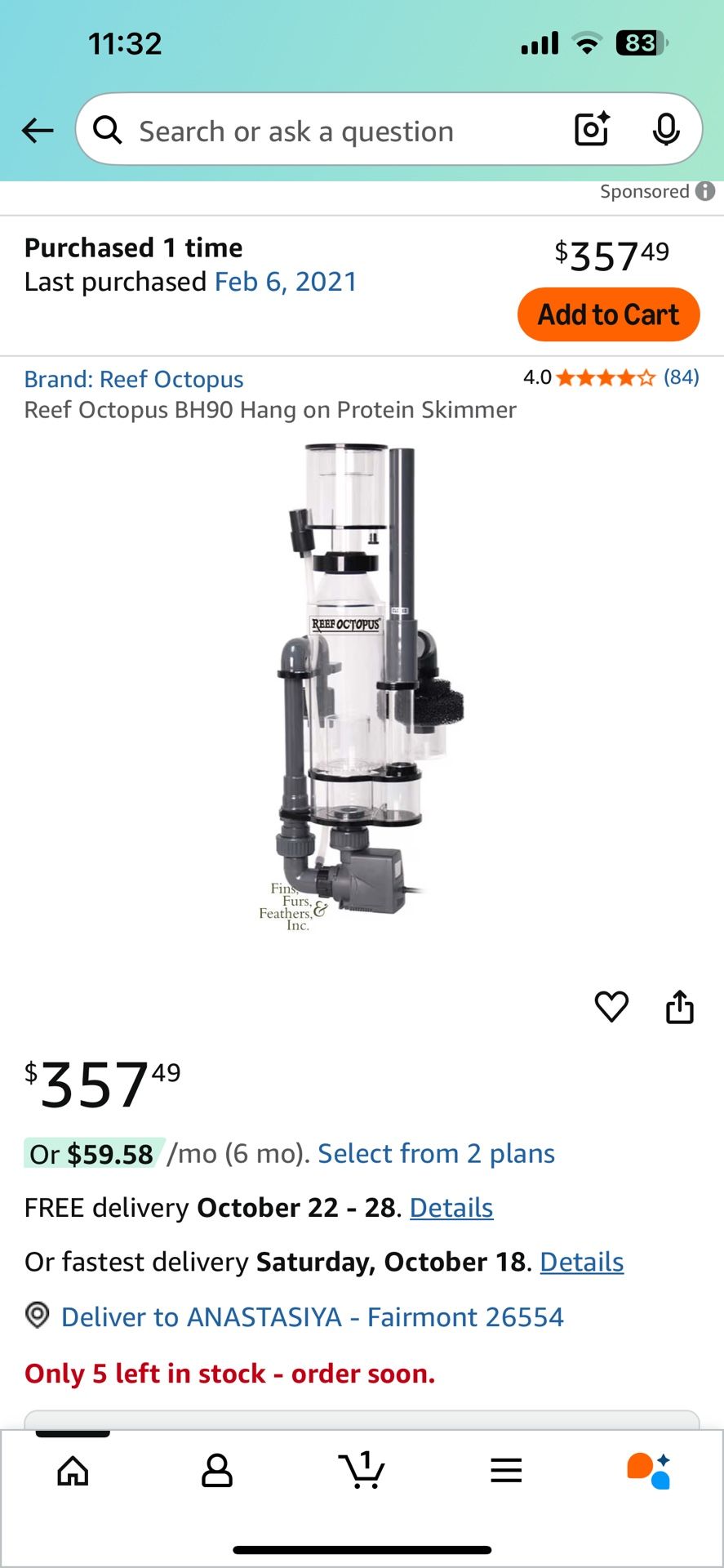 Reef Octopus BH90 Hang On Protein Skimmer 