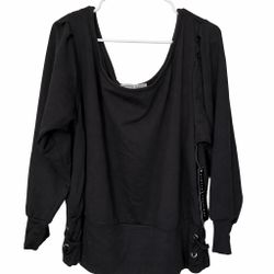 Elegant black long-sleeve blouse with side detail