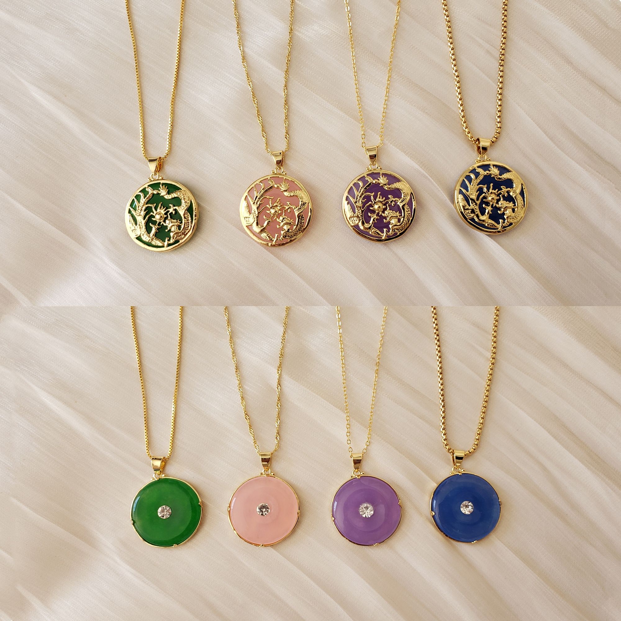 Genuine Jade 18K Gold plated necklace New