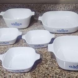 6 Vintage Corning Ware dishes 
