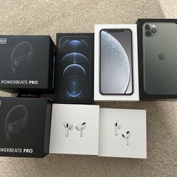 Apple iPhone, Airpods, Powerbeats boxes (empty)