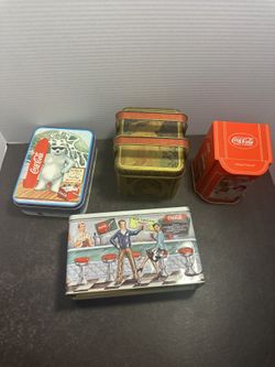 4 Coca Cola collectible metal tins vintage style advertising lot