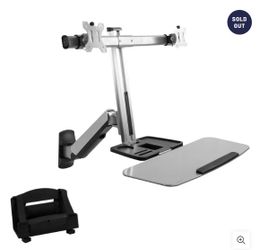 VIVO Silver Sit-to-Stand Dual Monitor Wall-Mount Workstation, STAND-SIT2W