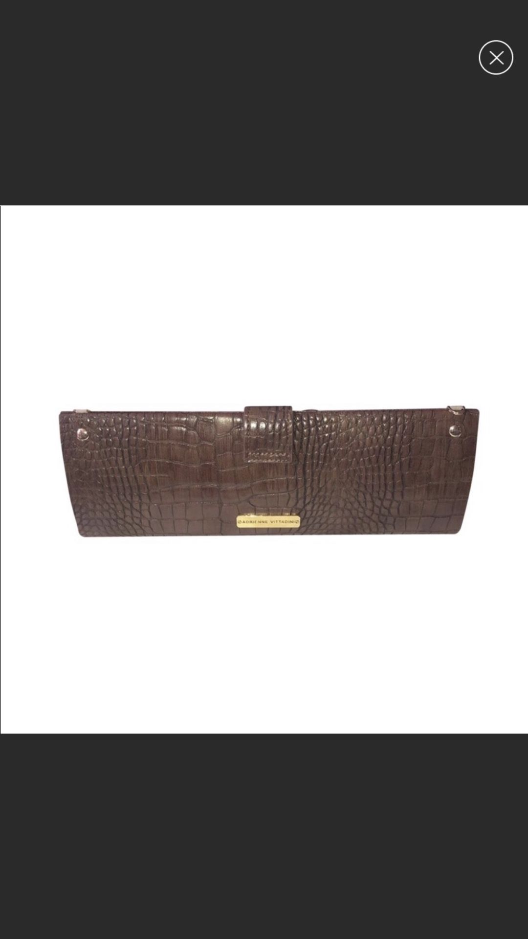 Adrienne Vittadini brown snake leather clutch