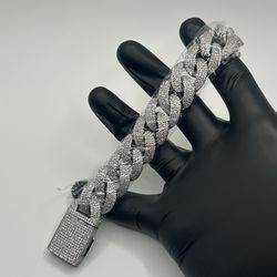 Moissanite Cuban Bracelet Miami 4 Row Iced Hip Hop Silver 20mm 6.5 Inch Read Des