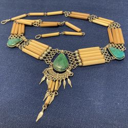 Turquoise And Bamboo Necklace Alpaca Wire