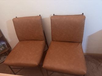 Two Brown Leather Dining Chairs