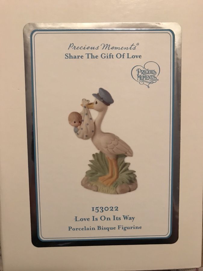 Precious Moments, Love Is On Its Way Stork Bisque Porcelain Figurine, Boy, 153022