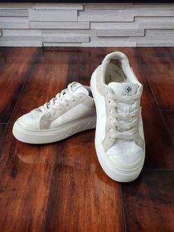 Tory Burch Leather Logo Sneakers White Black Size US 8.5