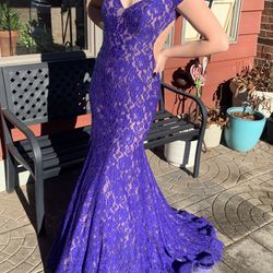 Purple-Blue Lace Backless Long Dress
