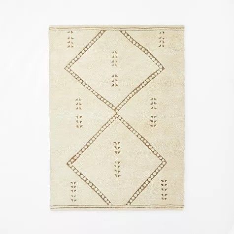 5'x7' Cedar Hills Plush Geo Print Rug Cream - 83% Wool