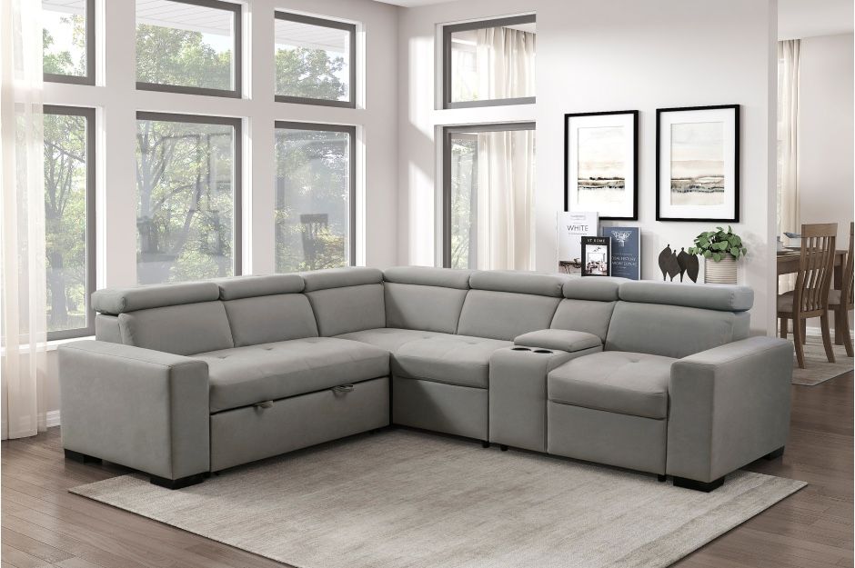 Sectional Fabric Sofa With Sleeper Bed & Cup holders