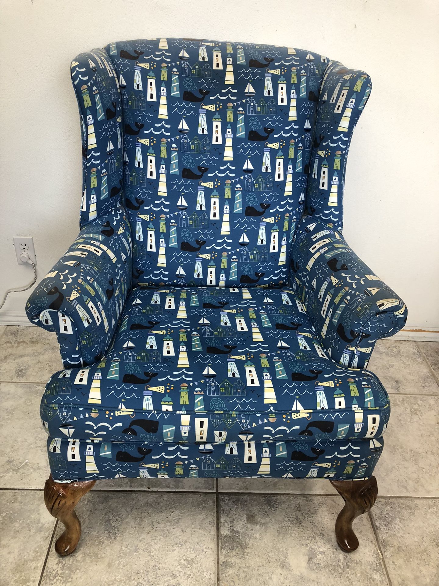 American Antique Wingback With Carved Oak Legs