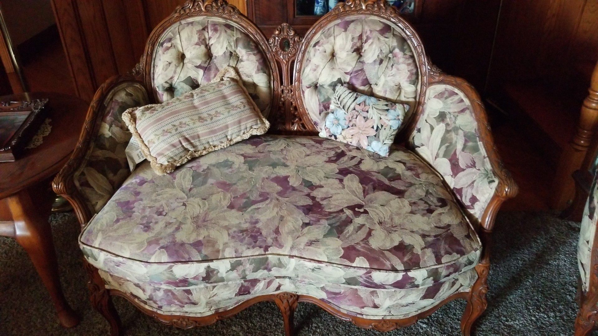 Antique Heart shaped French loveseat and chair