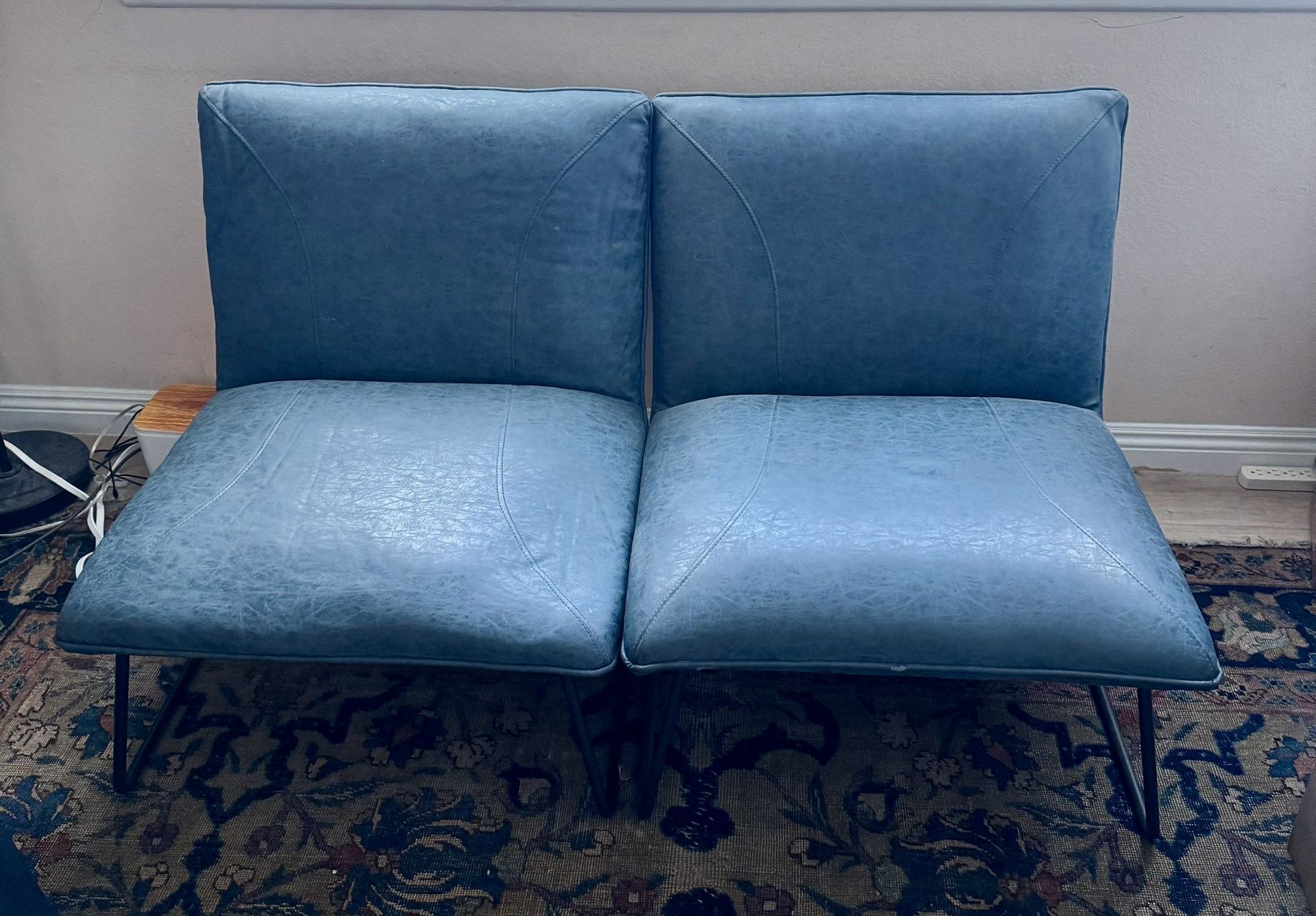 (2) Teal Corvus Soloway Oversize Bonded Leather Lounge Slipper Chair