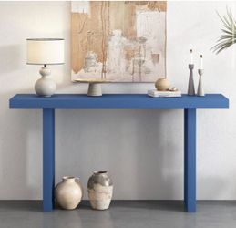 59" Unique Side-Shaped Oak Veneer Console Table with Distinctive Side Shapes, Suitable for Entryway, Hallway, Living Room, Foyer, Corridor (Navy Blue)