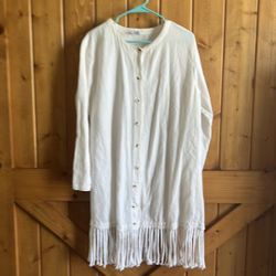 Beachy BOHO Fringe Button Down Dress Size: Medium