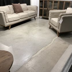 New Brooks cream fabric Sofa and chair with wooden legs